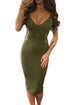 Green Crisscross Cutout Detail Back Slit Midi Dress